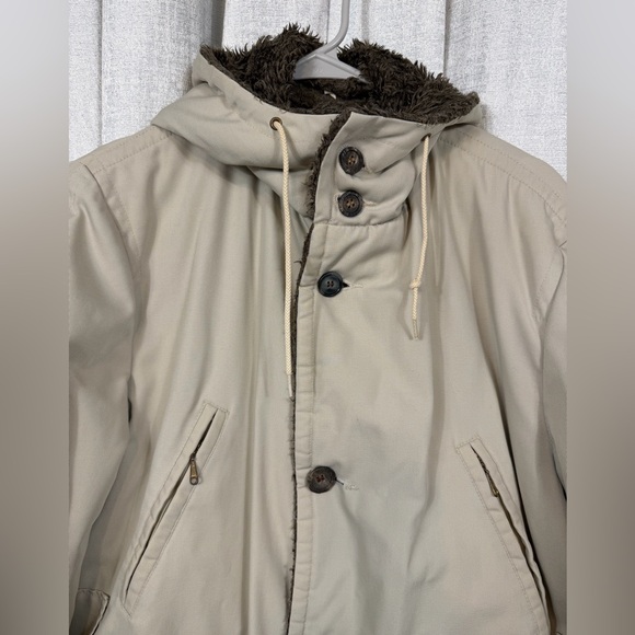 Vintage Glemot Deep Pile Fleece Lined Parka Coat Beige Hooded Size 40 - Picture 3 of 11